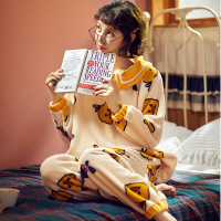 法兰绒睡衣女冬季卡通长袖套头可爱甜美保暖加厚家居服套装A963