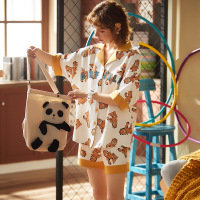 耀婷新品睡衣女棉夏季短袖休闲女士睡衣短裤家居服T2319