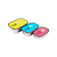 QUEEN SENSE君圣斯不锈钢密封保鲜盒长方型防漏带盖水果盒3件套学生饭盒便当盒