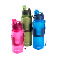 QUEEN SENSE韩国原装进口硅胶折叠水壶户外便携旅行大容量运动水杯健身骑行软水瓶500ml