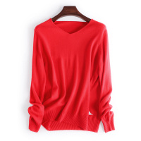 VINCIFAM毛衣2019春季新款女低领打底衫纯羊毛衫V领套头