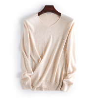 VINCIFAM2019春季新款V领套头女低领打底衫纯羊毛衫毛衣