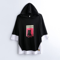 VINCIFAM 印花连帽男士中袖上衣圆领休闲T恤 2019夏季新款短袖T恤男假两件