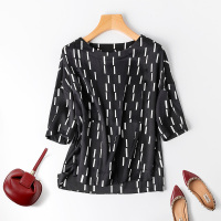 VINCIFAM2019夏季新款桑蚕丝上衣气质时尚宽松真丝t恤短袖条纹