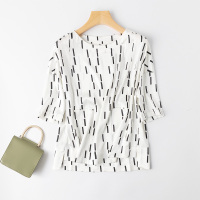 VINCIFAM2019夏季新款桑蚕丝上衣气质时尚条纹宽松真丝t恤短袖