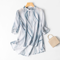 VINCIFAM 2019新款夏季真丝衬衣短袖桑蚕丝上衣宽松时尚气质印花女装T恤