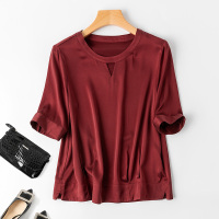 VINCIFAM 2019新款夏真丝短袖纯色上衣女装宽松时尚桑蚕丝T恤