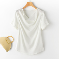 VINCIFAM2019夏季新款纯色上衣短袖桑蚕丝女时尚真丝t恤