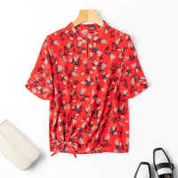 VINCIFAM真丝t恤短袖2019夏新款桑蚕丝上衣女时尚印花碎花衬衫