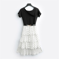 VINCIFAM裙子女2019新款夏装中长款高腰波点雪纺连衣裙女