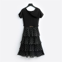 VINCIFAM裙子女2019新款夏装中长款雪纺高腰波点连衣裙女