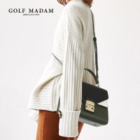 高尔夫GOLF新款撞色拼接女士时尚单肩斜挎包耐磨牛皮潮流手提包包淑女 黑墨绿