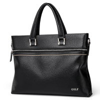 高尔夫GOLF商务公文包头层牛皮男包大容量手提包男单肩斜挎包黑色