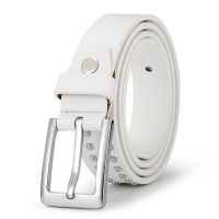 高尔夫GOLF女士针扣皮带优质潮流休闲腰带 时尚铆钉皮带金属扣头 白色