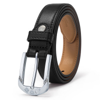 高尔夫GOLF女士针扣皮带精选头层牛皮腰带简约潮流时尚女式装饰皮带 黑色