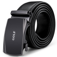 高尔夫GOLF头层牛皮自动扣皮带男士休闲商务腰带柔软耐磨牛皮裤带男款时尚简约 黑色