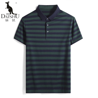 袋鼠(DAISHU) 2019夏季新品 100%双丝光棉条纹翻领短袖t恤 KC5776962
