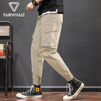马克华菲休闲裤男卡其色2019春季新款休闲小脚束脚裤裤子工装裤