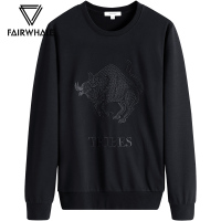 马克华菲卫衣男2021春季韩版刺绣圆领无帽黑色运动休闲外套上衣潮_1