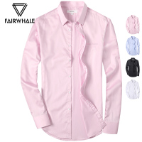 马克华菲长袖衬衫男士2019夏季修身缎面绸面粉色纯棉免烫衬衣寸衣