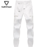 马克华菲工装裤男2019秋季白色休闲裤男裤束脚小脚新款韩版修身裤