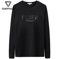 马克华菲长袖T恤男2019冬季修身圆领新款纯棉黑色韩版潮流印花潮