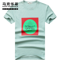 马克华菲短袖T恤男2020夏季新款纯棉韩版潮流蓝色印花半袖打底衫