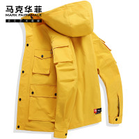 马克华菲夹克男工装外套2021春季新款连帽黄色ins潮时尚休闲痞帅