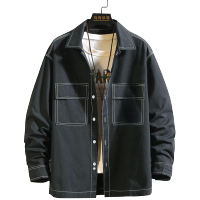 马克华菲外套男2021春季新款黑色宽松牛仔衬衫夹克ins春秋上衣潮