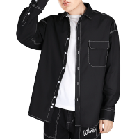 马克华菲衬衫外套男2021春季新款黑色长袖衬衣春秋上衣宽松休闲潮1