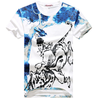 马克华菲短袖T恤男士2021夏季新款白色宽松纯棉印花水浒潮中国风