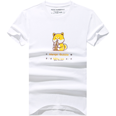 马克华菲短袖T恤男2021夏季新款柴犬图案卡通印花白色纯棉半袖ins