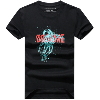 马克华菲短袖t恤男潮牌2021新款黑色纯棉科技感太空人印花半袖潮