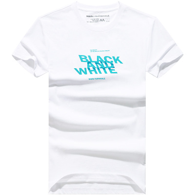 马克华菲短袖t恤男2021新款白色纯棉斜体英文字母印花夏季半截袖