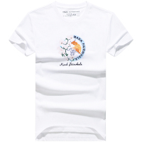 马克华菲短袖t恤男2021夏季新款时尚潮流印花白色纯棉休闲打底衫