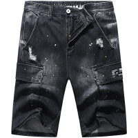 马克华菲牛仔短裤男五分裤2021夏季新款黑色漆点潮牌纯棉工装裤子