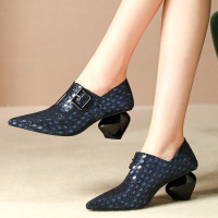 格瑞迪欧2019秋季新款高跟鞋羊皮单鞋女尖头粗跟皮鞋时尚真皮女鞋106-10