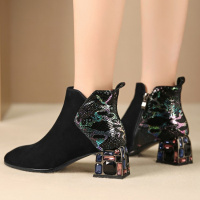 格瑞迪欧羊翻皮2019新款韩版马丁靴粗跟百搭短靴真皮磨砂女靴中跟单靴133-1