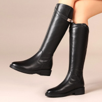 格瑞迪欧头层牛皮2019秋冬新款长靴英伦骑士靴真皮平底高筒靴子加绒915-9