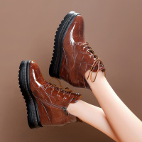 格瑞迪欧石头纹超纤短靴2019新款厚底坡跟韩版真皮百搭短筒马丁靴17-2