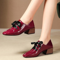 格瑞迪欧头层牛皮英伦风小皮鞋2019新款粗跟复古中跟单鞋113-6