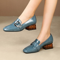 格瑞迪欧头层牛皮2019新款英伦风真皮方头中跟单鞋低跟小皮鞋101-4