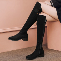 格瑞迪欧弹力绒靴子2019秋款长靴长筒靴新款过膝加绒高筒靴真皮百搭322-1