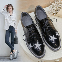 格瑞迪欧 内增高女鞋2020春新款真皮松糕厚底系带单鞋女银色英伦高跟星星鞋809