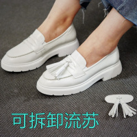 格瑞迪欧 流苏乐福鞋女2020春季新款百搭小皮鞋漆皮白色平底厚底英伦风单鞋950-1