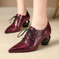 格瑞迪欧 高跟鞋2020新款百搭漆皮粗跟尖头单鞋时尚女式真皮春季皮鞋106-2