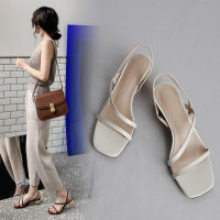 格瑞迪欧牛皮新款夏季粗跟凉鞋女一字带异形跟真皮中跟韩版仙女风细带百搭740