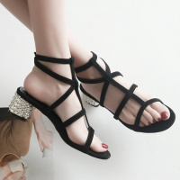 格瑞迪欧罗马凉鞋女仙女风夏天磨砂带钻粗跟女鞋欧洲站网红一字扣高跟鞋潮1002