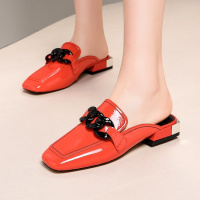 格瑞迪欧2020新款低跟真皮包头拖鞋女粗跟复古外穿半拖鞋平底穆勒鞋女103-3