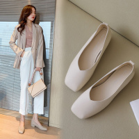 Tiauny 春季一脚蹬森女平底方头单鞋真皮浅口奶奶鞋休闲复古踩跟懒人鞋女S8007